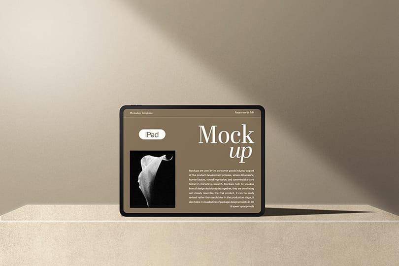 Photoshop iPad Mockup On Brown Wall Background