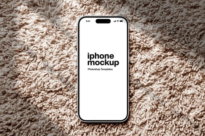 Photoshop iPhone 15 Pro Mockup On Wool Carpet