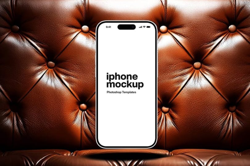 Photoshop iPhone mockup on leather sofa