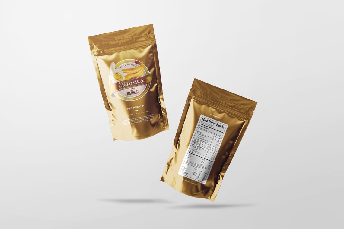 Photoshop Floating Foil Food Pouch Mockup