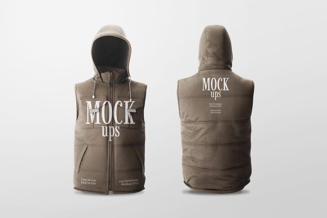 Photoshop Front and Back Hood Men Vest Mockup