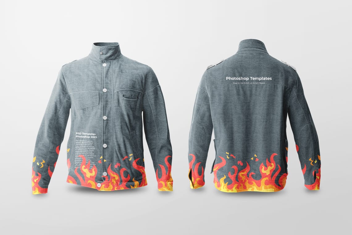 Photoshop Front and Back Men Fleece Jacket Mockup