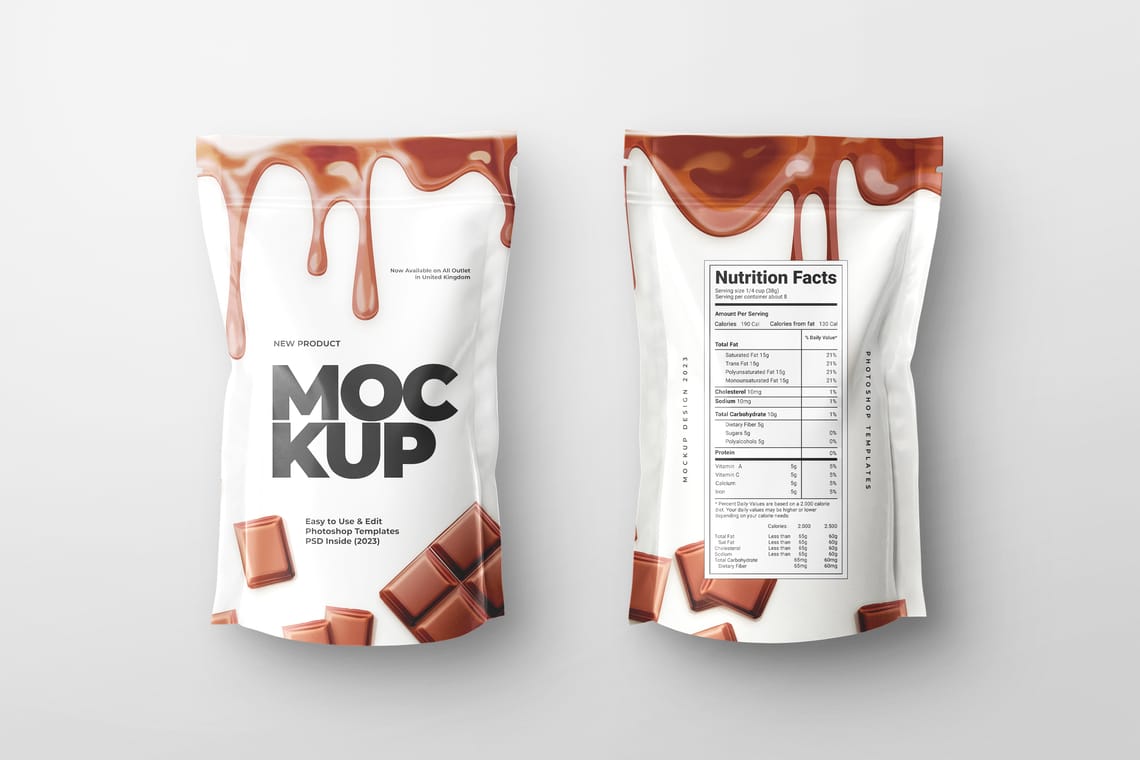 Photoshop Front and Back Plastic Snack Bag Mockup