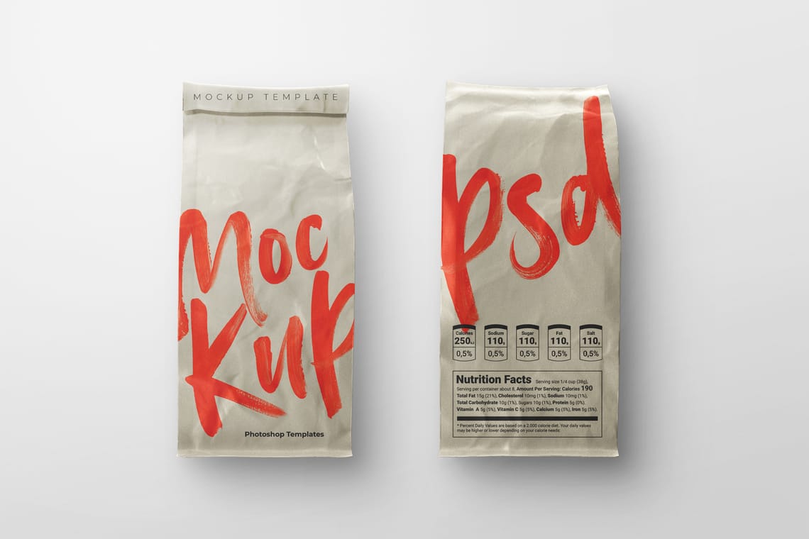 Photoshop Front and Back of Paper Food Bag Mockup