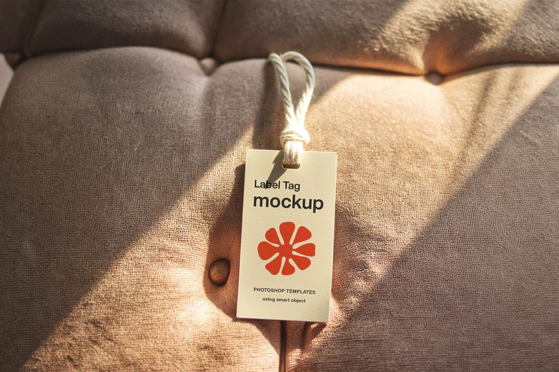 Label Tag Mockup On Sofa