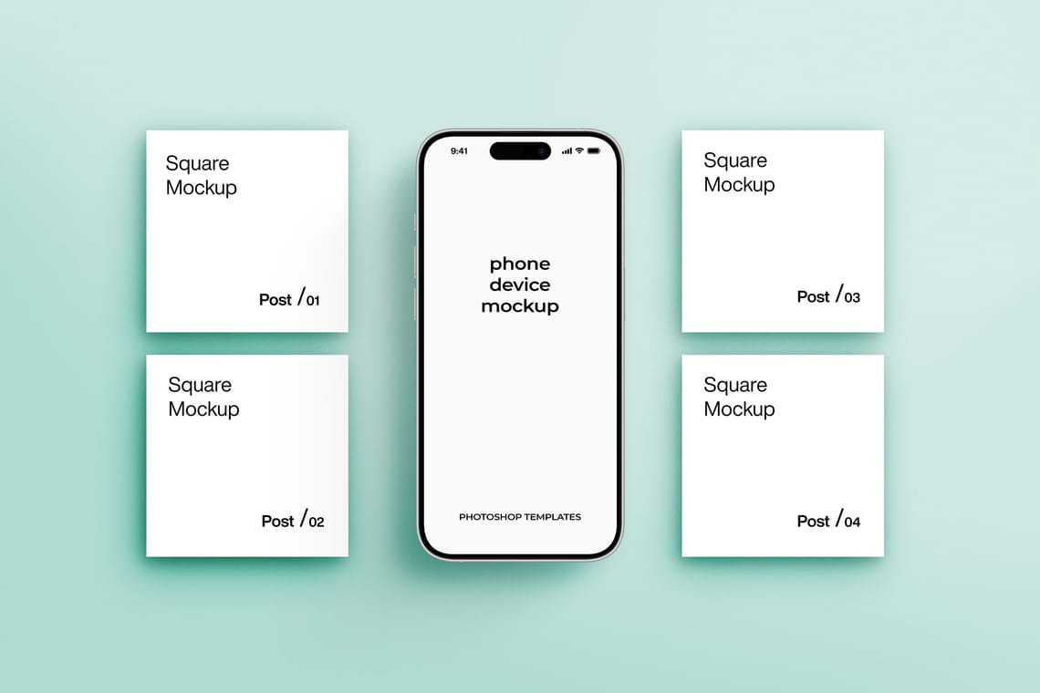 Photoshop iPhone Mockup on Mint Background