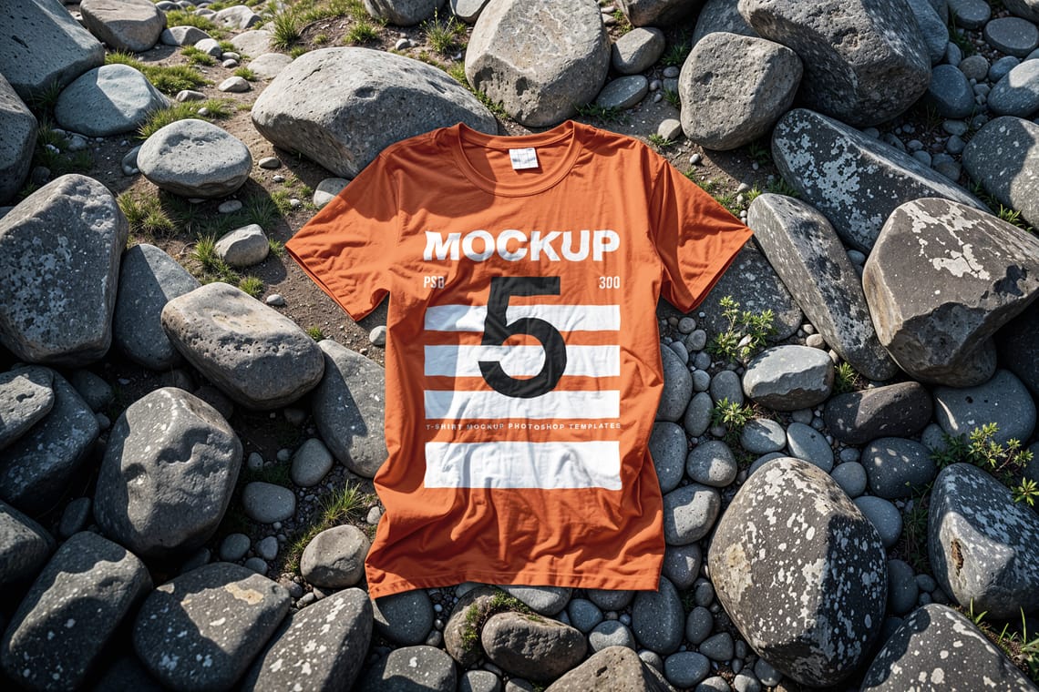 Photoshop T-Shirt Mockup with Rocks Background