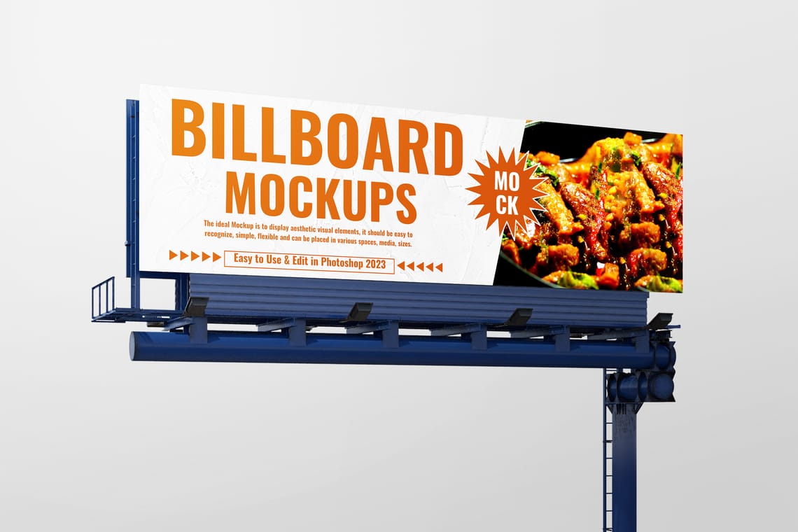 Photoshop Right View of Blue Billboard Mockup