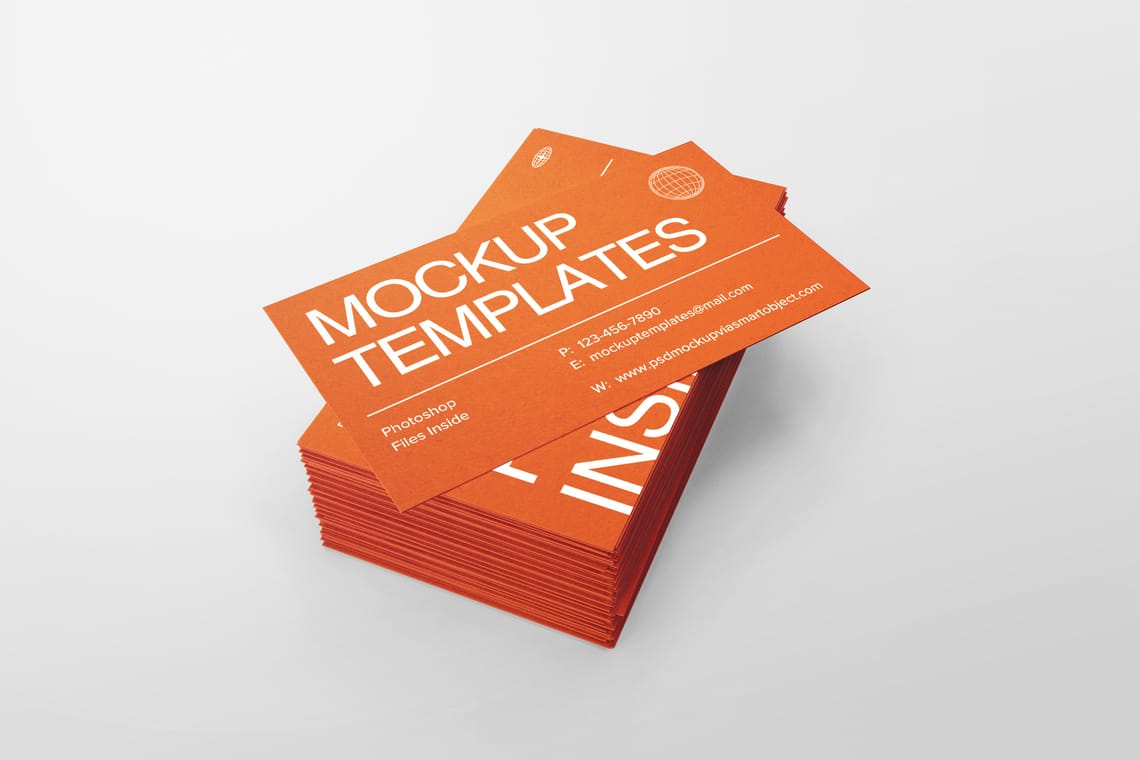 Photoshop Right View of Stack of Business Cards Mockup