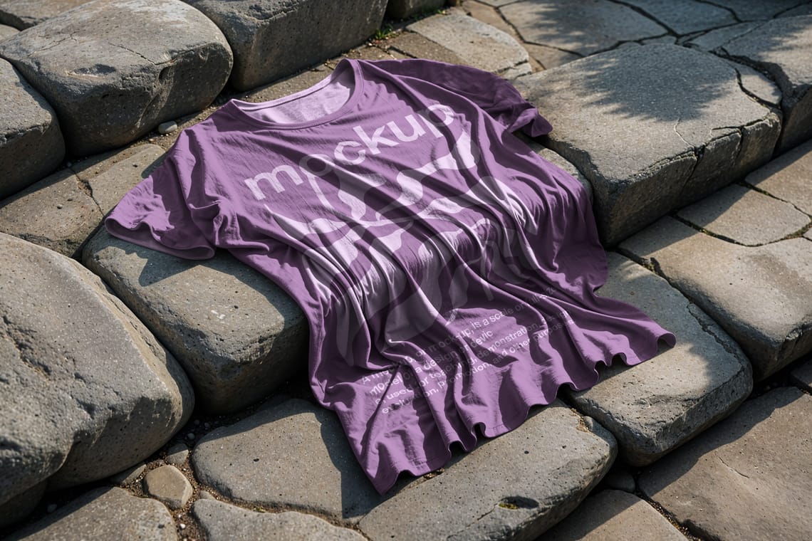 Photoshop T-Shirt Mockup On Rocks Stair