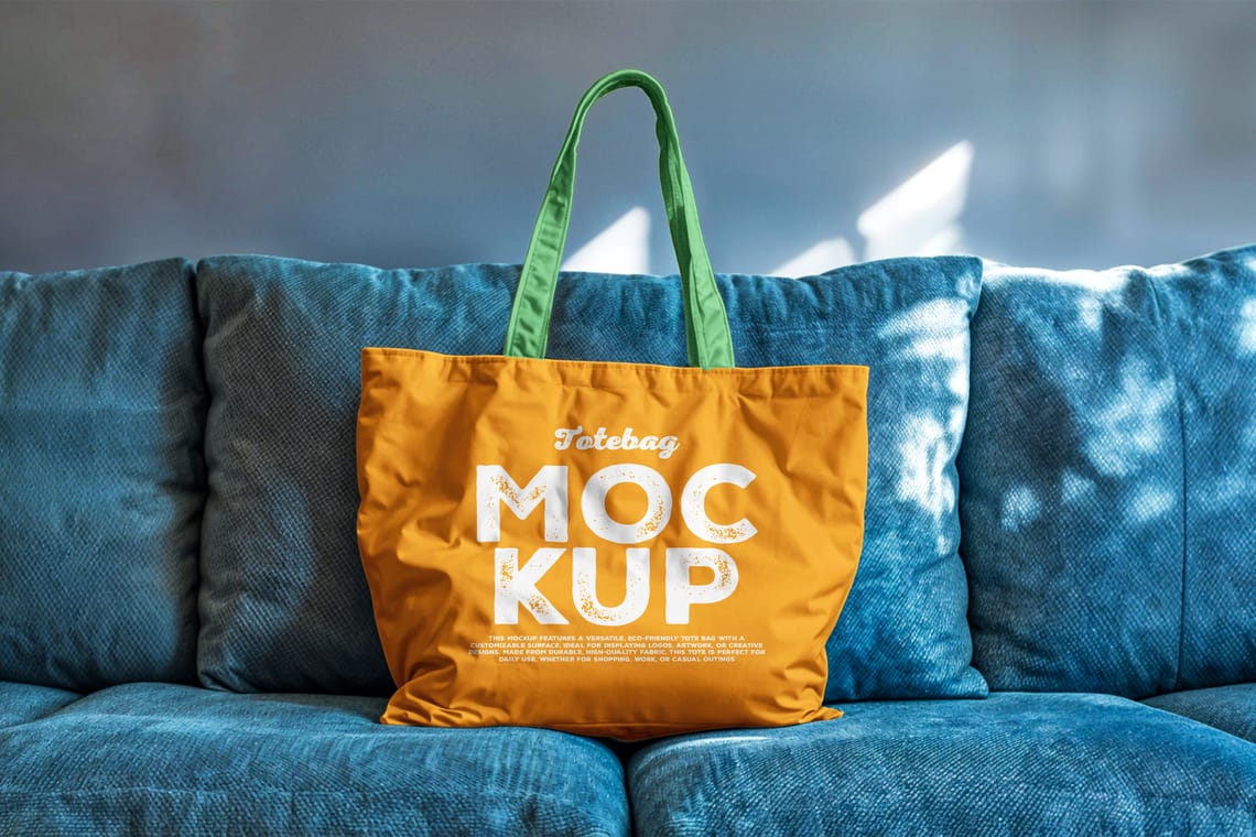 Photoshop Fabric Totebag Mockup On Sofa