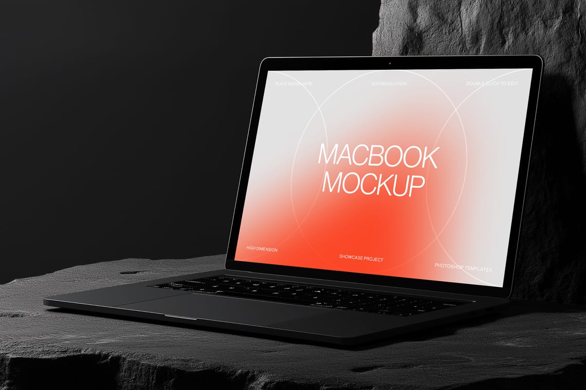 Photoshop Macbook Mockup on Stone