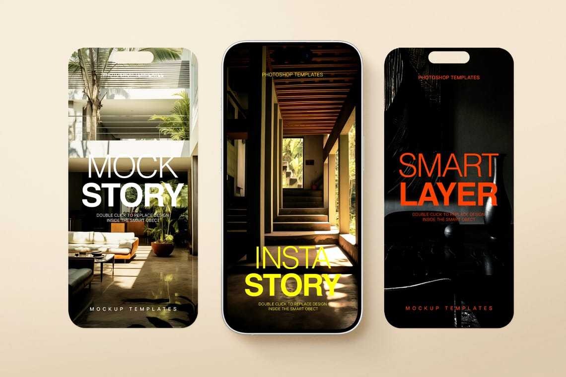 Story & iPhone 16 Mockup in Warm Beige Background