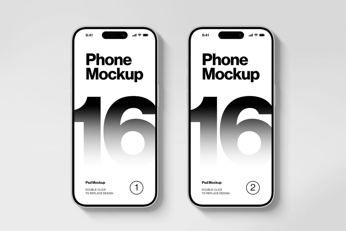 Photoshop Two Flatlay iPhone 16 Pro Mockup