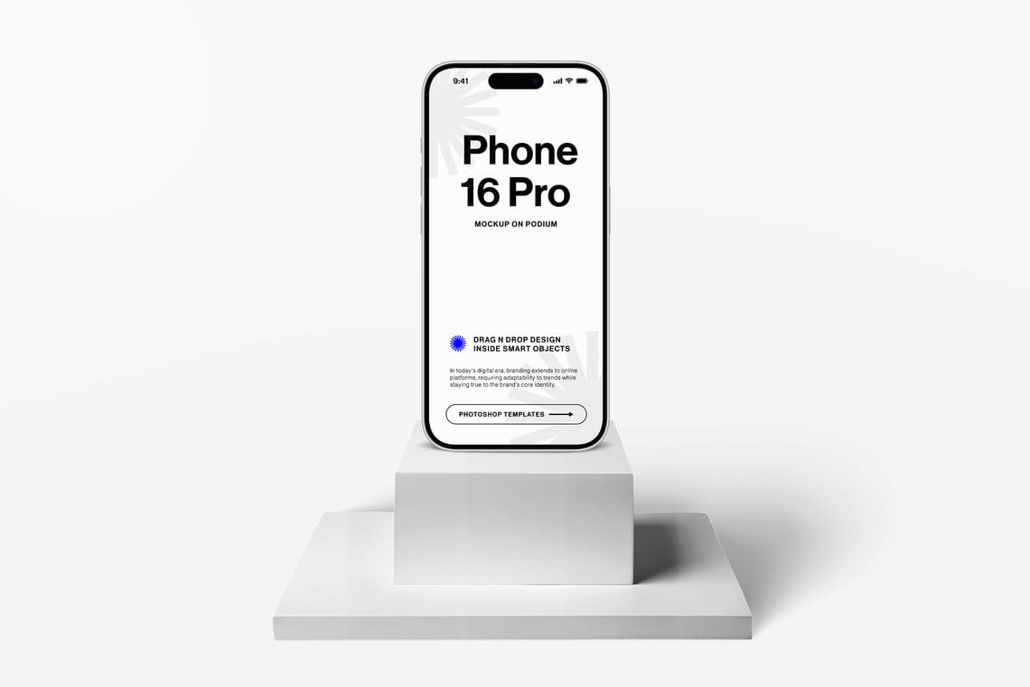 Photoshop iPhone 16 Pro Mockup on Podium