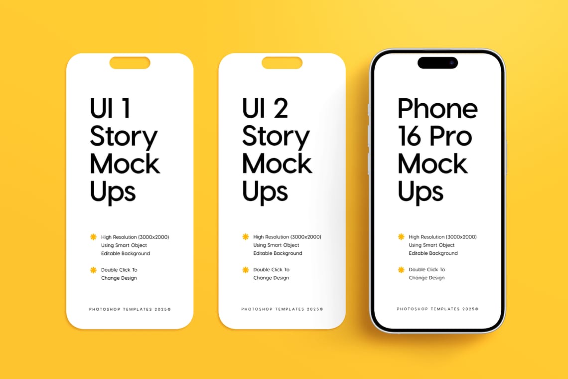 Photoshop iPhone 16 and Flat UI Mockup