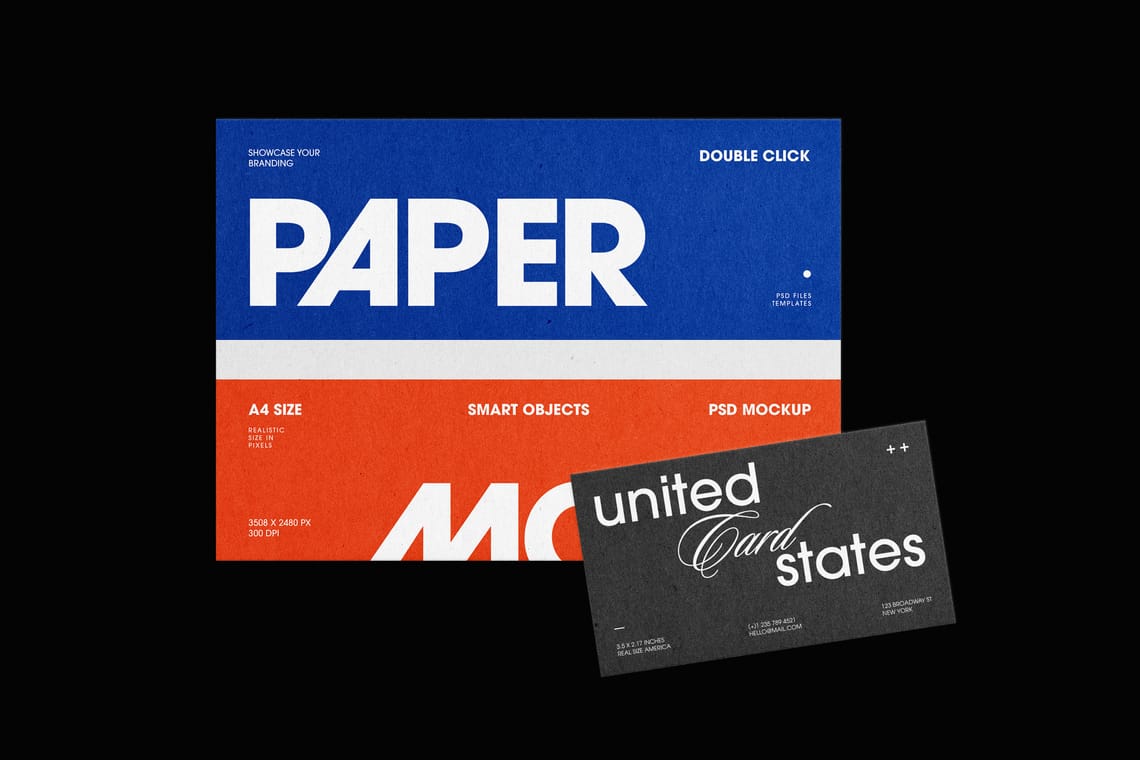 Photoshop A4 Paper & US Card Mockup