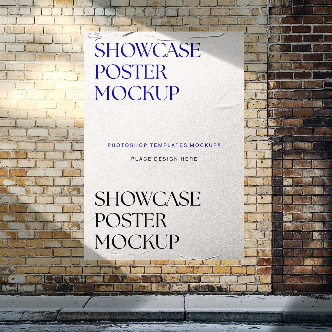 Photoshop Glued Poster Mockup on Wall Brick