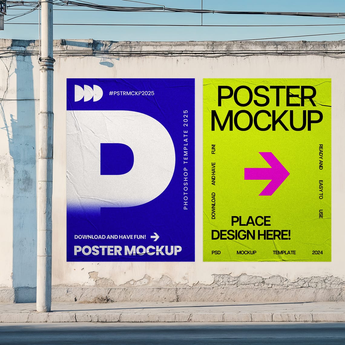 Photoshop Two Poster Mockup on Wall