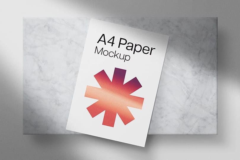 A4 Paper Poster Mockup With Podium Marble