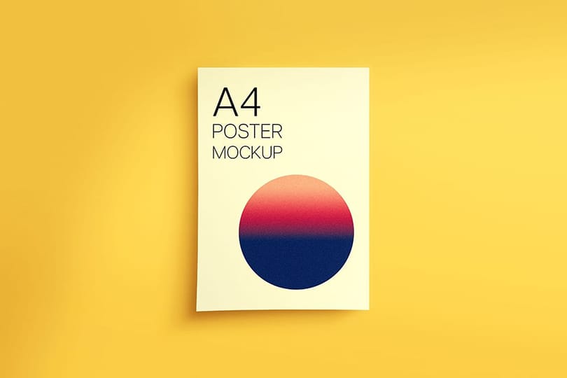 Photoshop A4 Paper Poster Mockup on Yellow Background