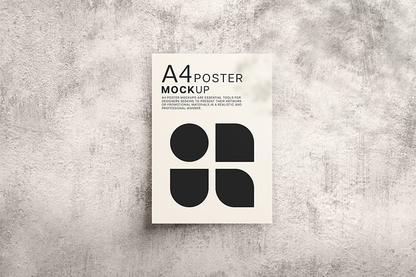 Photoshop A4 Poster Mockup on Plaster Dirty Wall