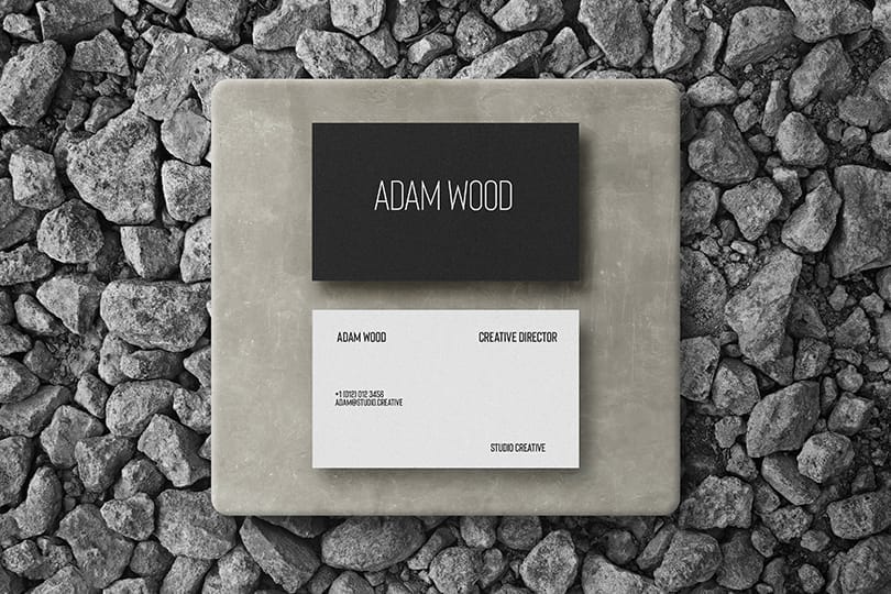 Black and White Business Card Mockup Lay On Square Podium