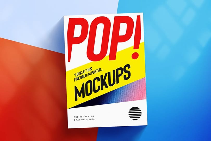 Photoshop Bold Pop Art Colors Retro A4 Poster Mockup