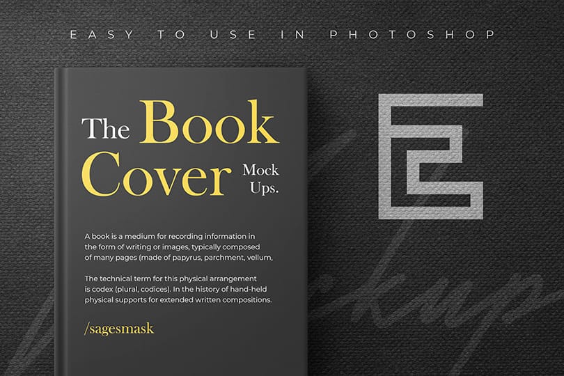 Book and Logo Mockup Againts Black Background