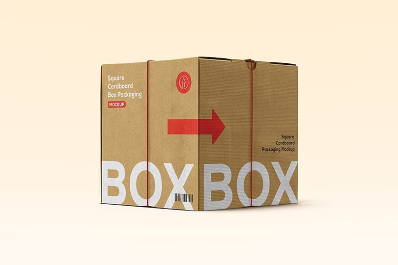 Branding Square Cardboard Box Mockup with Left View