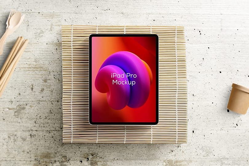 Branding iPad Mockup on Bamboo Roll