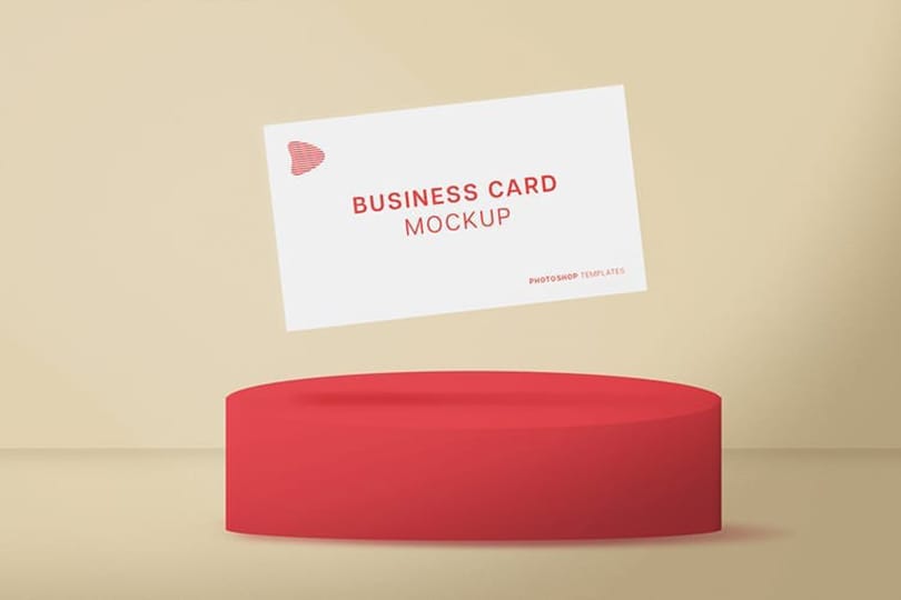 Floating Red Business Card Mockup