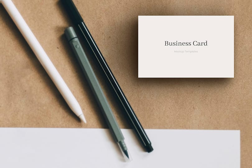 Business Card Mockup With Fountain Pen