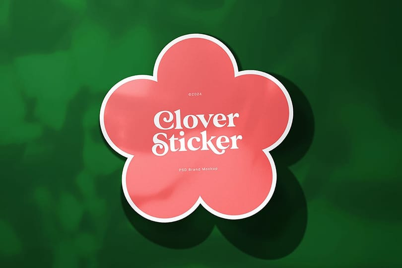 Clover Sticker Mockup on Bold Green Color