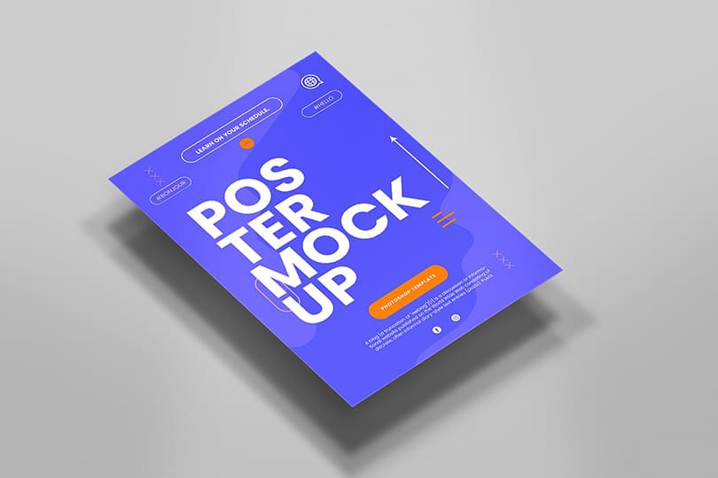 Photoshop Floating Blue Bloob Poster Mockup with Shades of Shadow