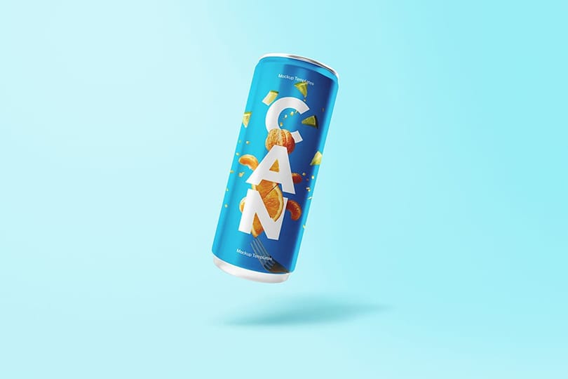 Floating Fresh Soda Can Mockup with Blue Color