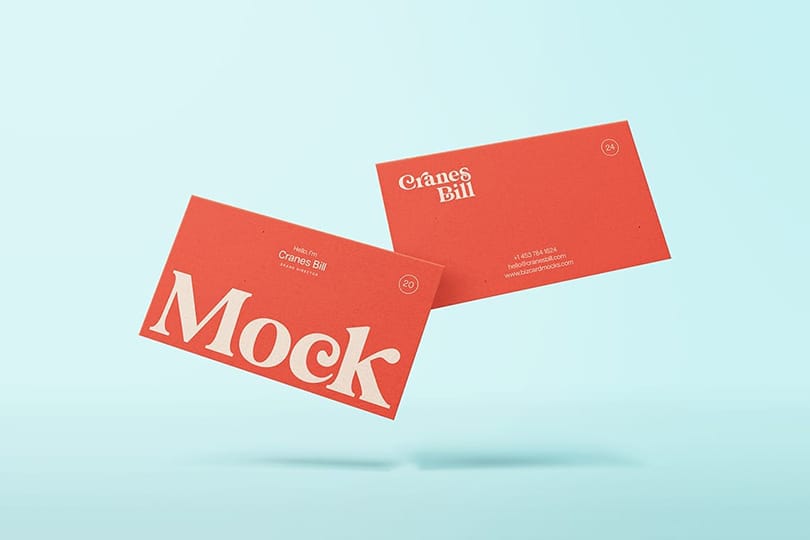 Floating Red Business Card Mockup on Light Cyan Background