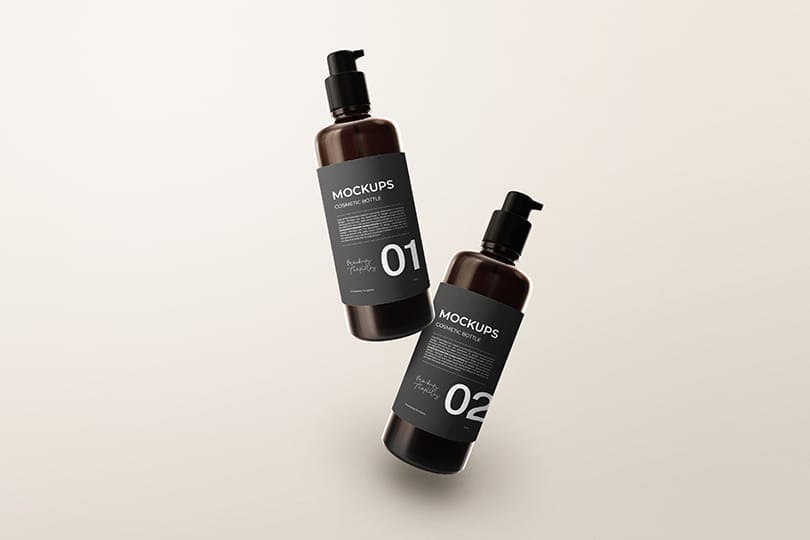 Flying Cosmetic Bottle Mockup on Neutral background