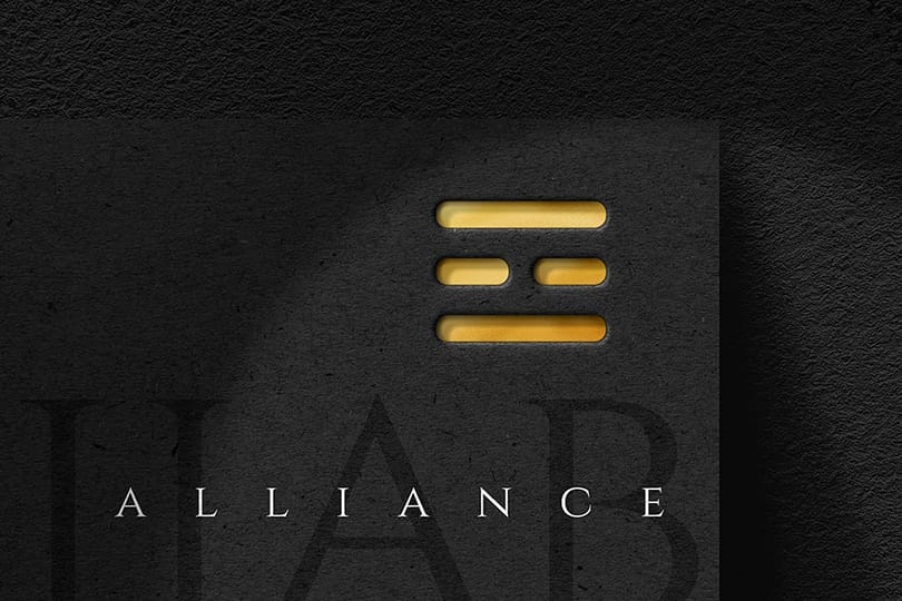 Photoshop Gold Deboss Alliance Black Paper Logo Mockup