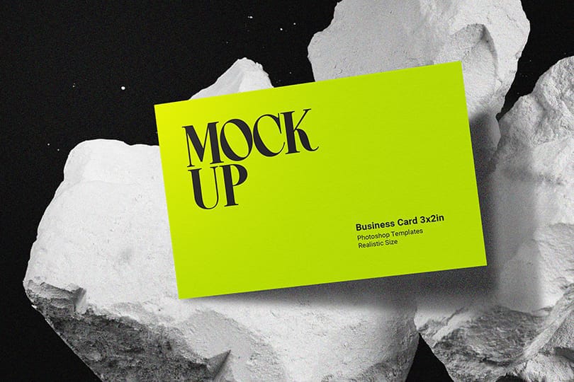 Green Business Card Mockup On White Cracked White Stone