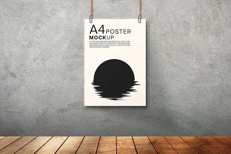 Photoshop Hanging Poster Mockup With Rough Walls