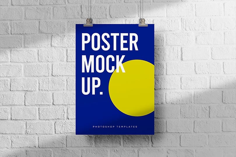 Photoshop Hanging Poster Mockup on White Wall