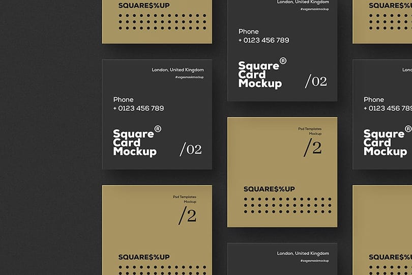 Photoshop Isometric Right Black Square Card Mockup Scene