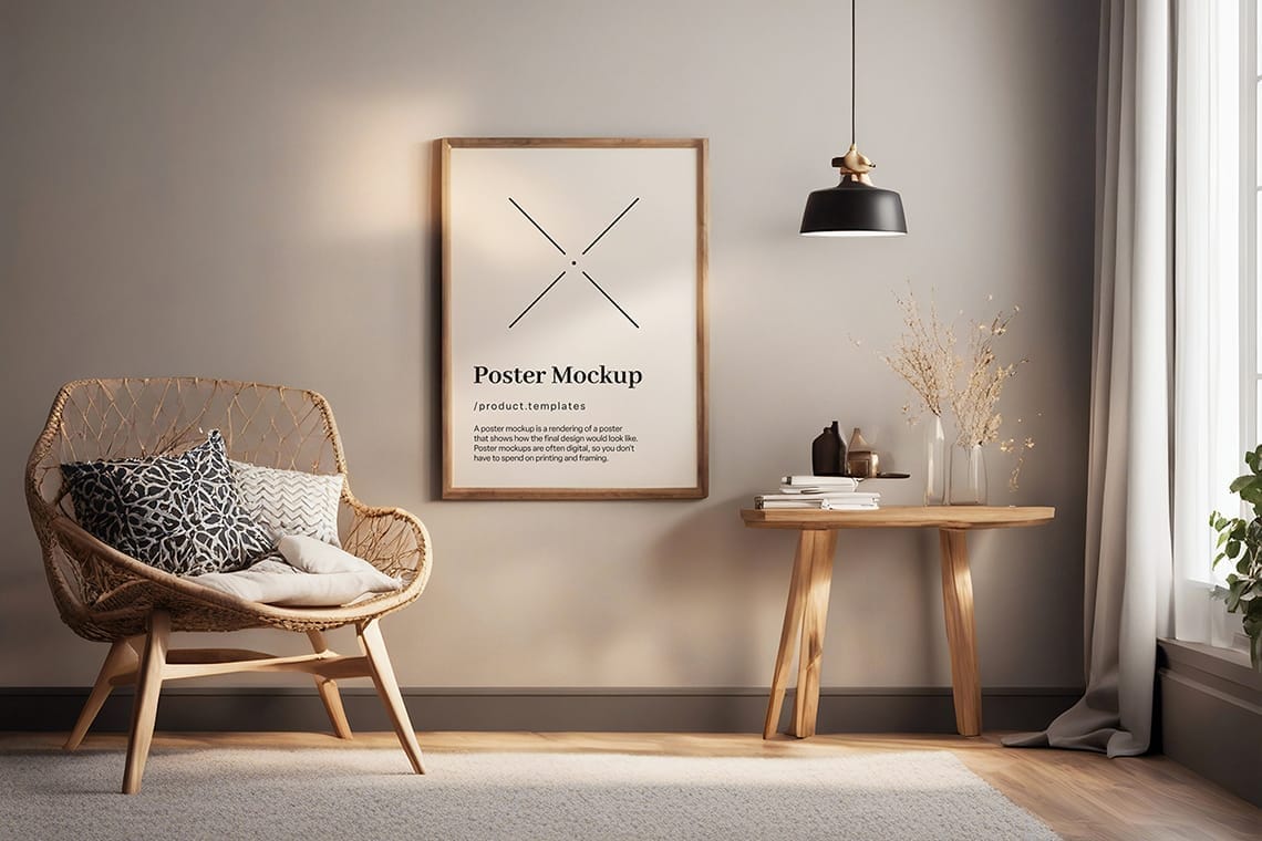 Minimal Frame Poster Mockup with Cozy Interior