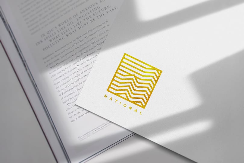 National Gold Textured Square Logo Mockup