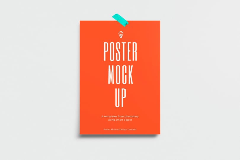 Photoshop Orange Poster Mockup With Tape