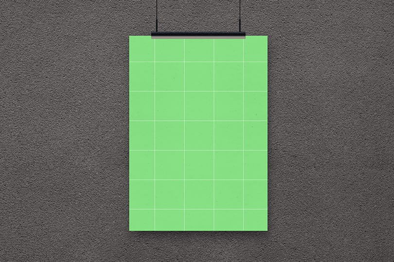 PNG Hanging Poster Mockup on Grey Textured Wall