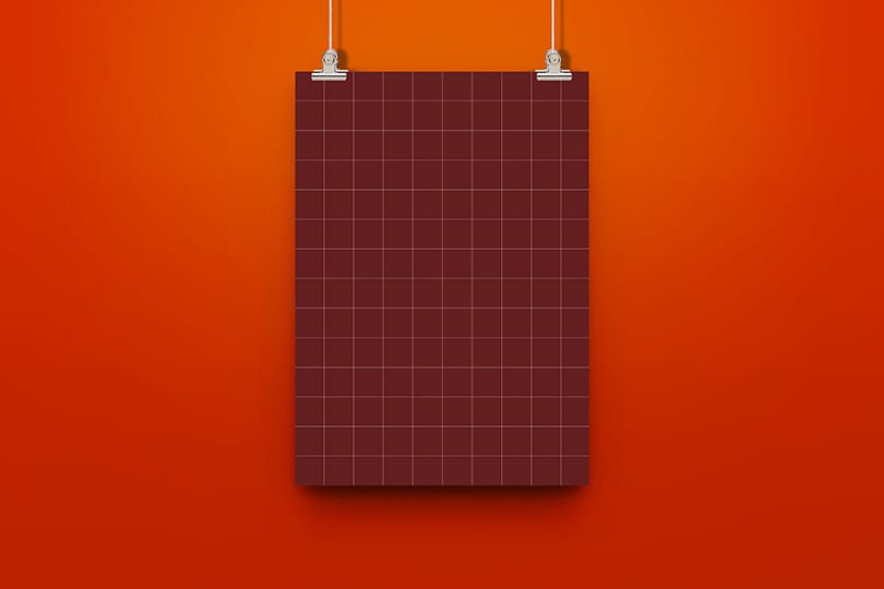 PNG Hanging Poster Mockup on Red Background