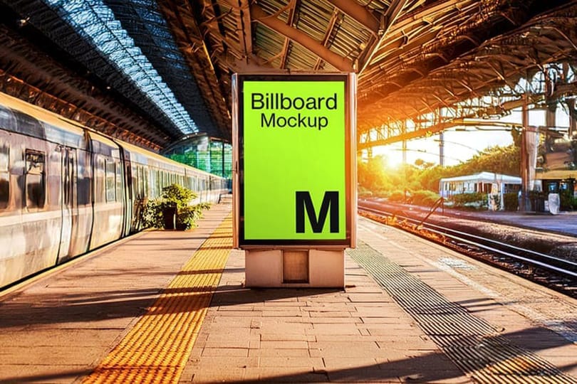 Stand Billboard Mockup on train station