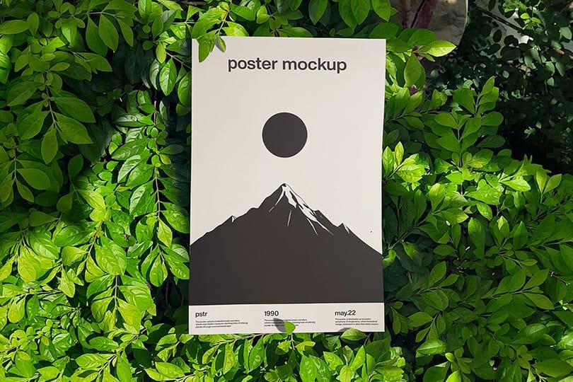 Realistic Poster Mockup On Leaf Background